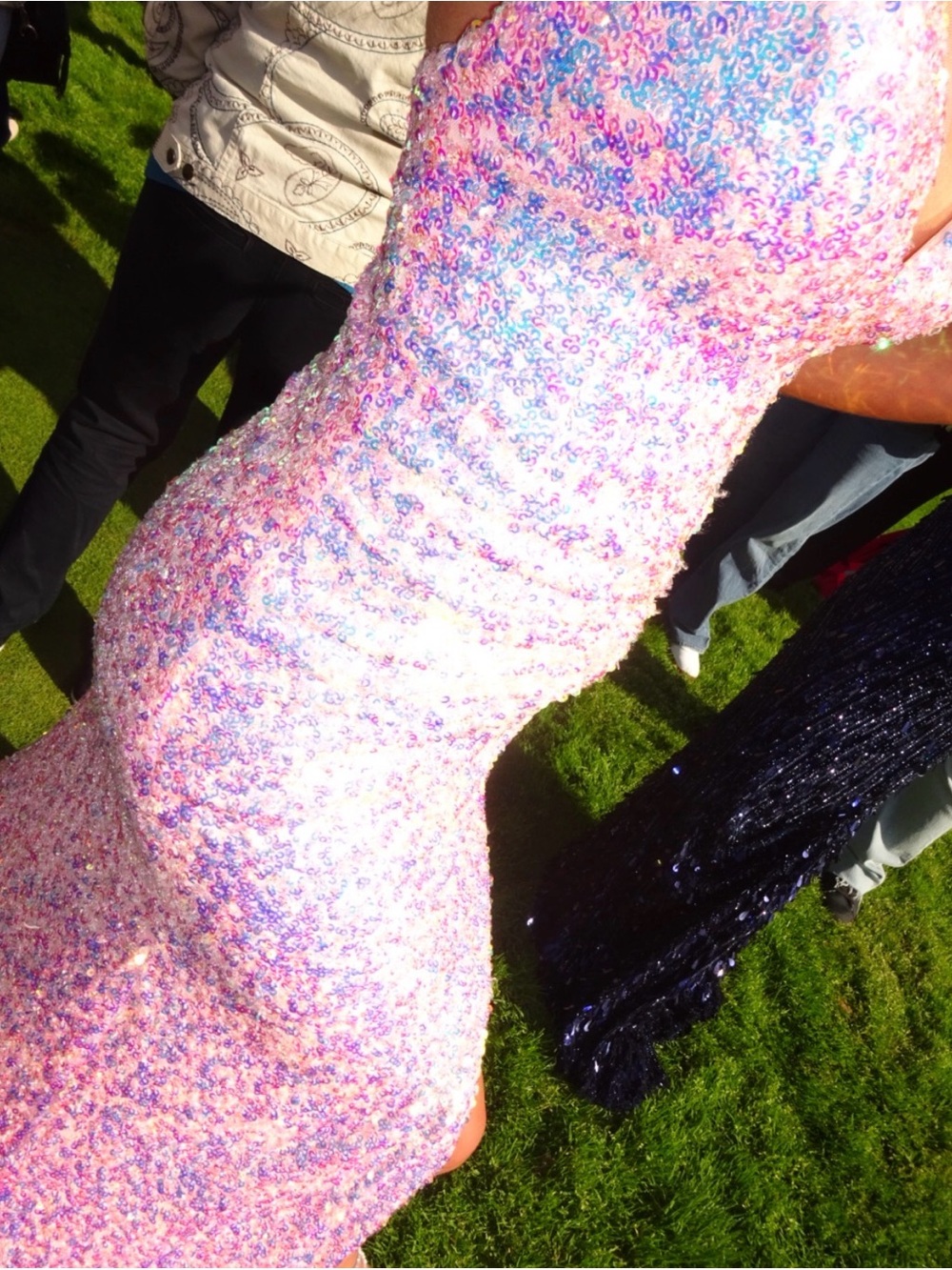 Jovani Sequined V-Neck rhinestone Spaghetti Strap Gown/Prom Dress- Pink - Picture 3 of 12